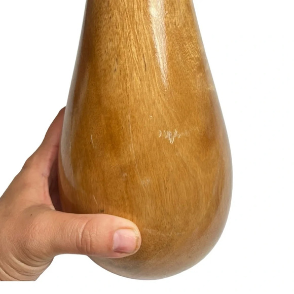 Roro Handcarved Glossy Natural Mango Wood Teardrop Carafe Shaped Vase 12” - Picture 4 of 7